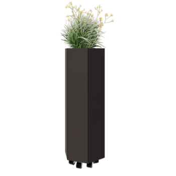 Jardinieră din oțel - Hexagonal - 39,3 x 34,6 x 100 cm - RAL7016 mat (gri antracit) - Cu placă de bază - Cu roți