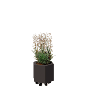 Jardinieră din oțel - Hexagonal - 39,3 x 34,6 x 30 cm - RAL7016 mat (gri antracit) - Cu placă de bază - Cu roți