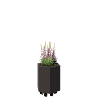 Jardinieră din oțel - Hexagonal - 39,3 x 34,6 x 40 cm - RAL7016 mat (gri antracit) - Cu placă de bază - Cu roți