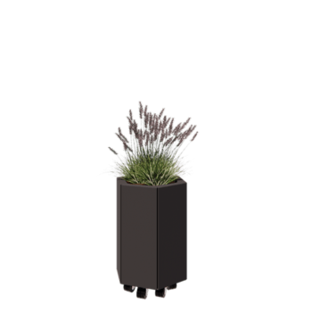 Jardinieră din oțel - Hexagonal - 39,3 x 34,6 x 50 cm - RAL7016 mat (gri antracit) - Cu placă de bază - Cu roți