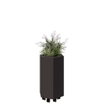 Jardinieră din oțel - Hexagonal - 39,3 x 34,6 x 60 cm - RAL7016 mat (gri antracit) - Cu placă de bază - Cu roți