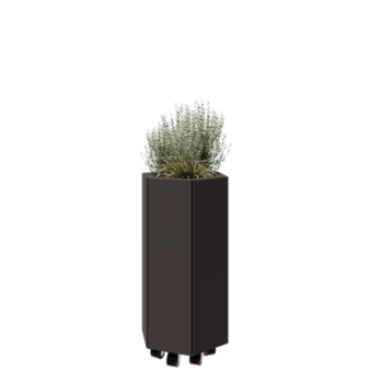 Jardinieră din oțel - Hexagonal - 39,3 x 34,6 x 70 cm - RAL7016 mat (gri antracit) - Cu placă de bază - Cu roți