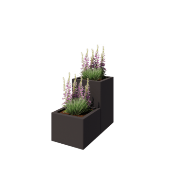 Jardinieră din oțel - Model în trepte din 2 piese - 80 x 40 x 60 cm - RAL7016 mat (gri antracit) - Cu placă de bază