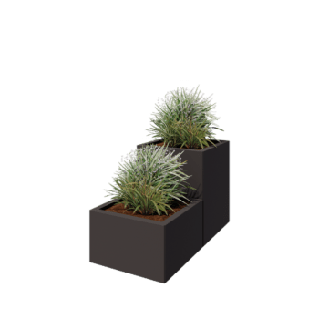 Jardinieră din oțel - Model în trepte din 2 piese - 100 x 50 x 60 cm - RAL7016 mat (gri antracit) - Cu placă de bază