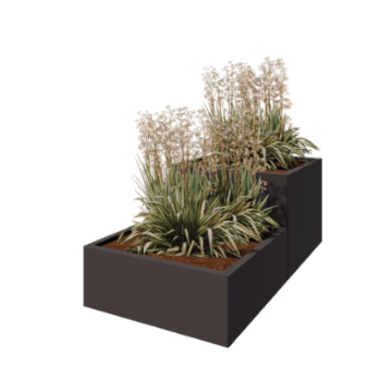 Jardinieră din oțel - Model în trepte din 2 piese - 160 x 80 x 60 cm - RAL7016 mat (gri antracit) - Cu placă de bază