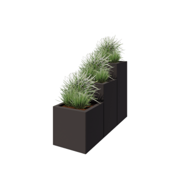 Jardinieră din oțel - Model în trepte din 3 piese - 120 x 40 x 80 cm - RAL7016 mat (gri antracit) - Cu placă de bază
