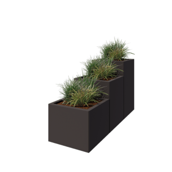 Jardinieră din oțel - Model în trepte din 3 piese - 150 x 50 x 80 cm - RAL7016 mat (gri antracit) - Cu placă de bază