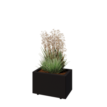 Jardinieră din oțel - Dreptunghiular - 50 x 30 x 30 cm - RAL9005 mat (negru) - Cu placă de bază - Cu picioare