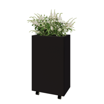 Jardinieră din oțel - Dreptunghiular - 50 x 30 x 80 cm - RAL9005 mat (negru) - Cu placă de bază - Cu roți