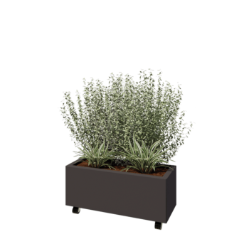 Jardinieră din oțel - Dreptunghiular - 80 x 30 x 30 cm - Altă culoare RAL - Cu placă de bază - Cu roți