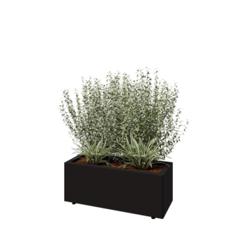 Jardinieră din oțel - Dreptunghiular - 80 x 30 x 30 cm - RAL9005 mat (negru) - Cu placă de bază - Cu picioare