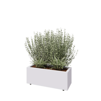 Jardinieră din oțel - Dreptunghiular - 80 x 30 x 30 cm - RAL9010 mat (alb) - Cu placă de bază - Cu picioare