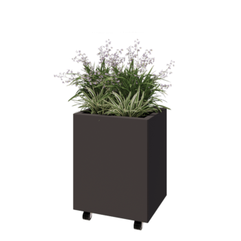 Jardinieră din oțel - Dreptunghiular - 50 x 40 x 60 cm - RAL7016 mat (gri antracit) - Cu placă de bază - Cu roți