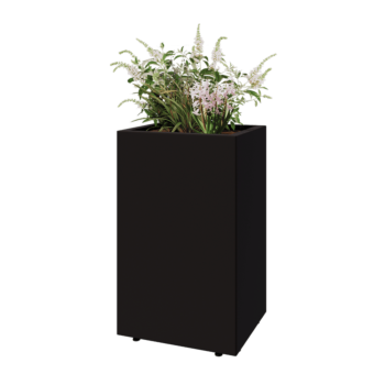 Jardinieră din oțel - Dreptunghiular - 50 x 40 x 80 cm - RAL9005 mat (negru) - Cu placă de bază - Cu picioare