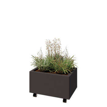 Jardinieră din oțel - Dreptunghiular - 60 x 40 x 30 cm - Altă culoare RAL - Cu placă de bază - Cu roți