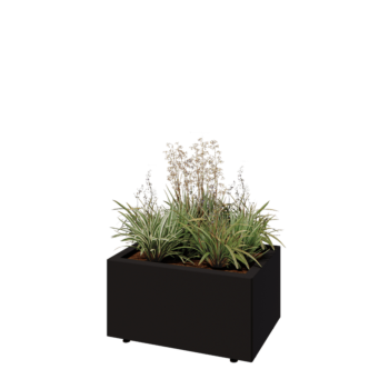 Jardinieră din oțel - Dreptunghiular - 60 x 40 x 30 cm - RAL9005 mat (negru) - Cu placă de bază - Cu picioare