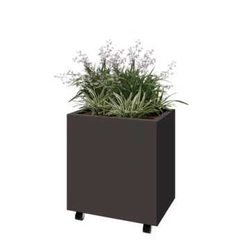 Jardinieră din oțel - Dreptunghiular - 60 x 40 x 60 cm - RAL7016 mat (gri antracit) - Cu placă de bază - Cu roți