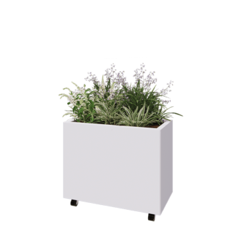 Jardinieră din oțel - Dreptunghiular - 80 x 40 x 60 cm - RAL9010 mat (alb) - Cu placă de bază - Cu roți