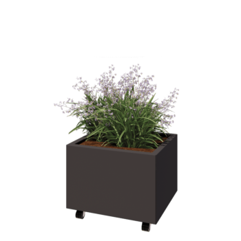 Jardinieră din oțel - Dreptunghiular - 60 x 50 x 40 cm - RAL7016 mat (gri antracit) - Cu placă de bază - Cu roți