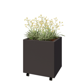 Jardinieră din oțel - Dreptunghiular - 60 x 50 x 60 cm - Altă culoare RAL - Cu placă de bază - Cu roți