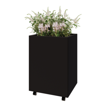 Jardinieră din oțel - Dreptunghiular - 60 x 50 x 80 cm - RAL9005 mat (negru) - Cu placă de bază - Cu roți