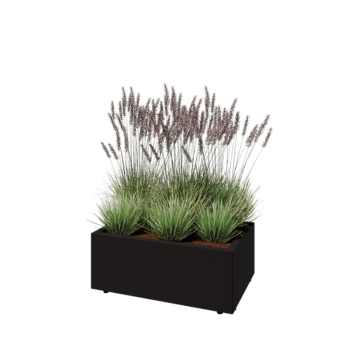 Jardinieră din oțel - Dreptunghiular - 80 x 50 x 30 cm - RAL9005 mat (negru) - Cu placă de bază - Cu picioare