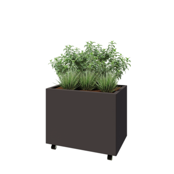 Jardinieră din oțel - Dreptunghiular - 80 x 50 x 60 cm - RAL7016 mat (gri antracit) - Cu placă de bază - Cu roți