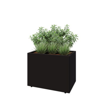 Jardinieră din oțel - Dreptunghiular - 80 x 50 x 60 cm - RAL9005 mat (negru) - Cu placă de bază - Cu picioare