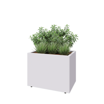 Jardinieră din oțel - Dreptunghiular - 80 x 50 x 60 cm - RAL9010 mat (alb) - Cu placă de bază - Cu picioare