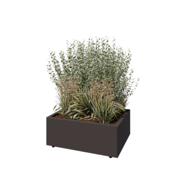 Jardinieră din oțel - Dreptunghiular - 80 x 60 x 30 cm - Altă culoare RAL - Cu placă de bază - Cu picioare