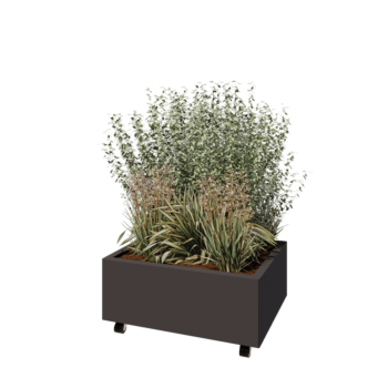 Jardinieră din oțel - Dreptunghiular - 80 x 60 x 30 cm - RAL7016 mat (gri antracit) - Cu placă de bază - Cu roți