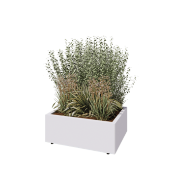 Jardinieră din oțel - Dreptunghiular - 80 x 60 x 30 cm - RAL9010 mat (alb) - Cu placă de bază - Cu picioare