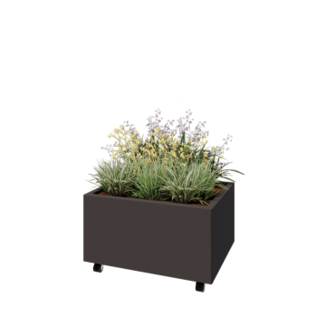 Jardinieră din oțel - Dreptunghiular - 80 x 60 x 40 cm - Altă culoare RAL - Cu placă de bază - Cu roți