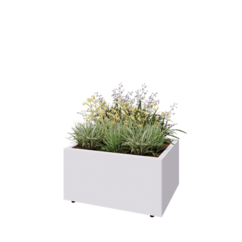 Jardinieră din oțel - Dreptunghiular - 80 x 60 x 40 cm - RAL9010 mat (alb) - Cu placă de bază - Cu picioare