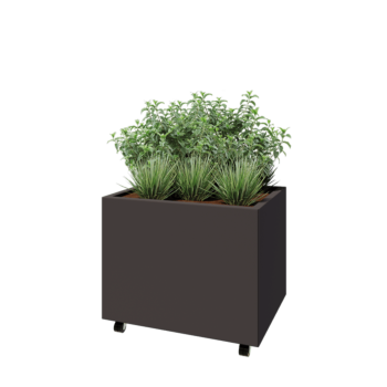 Jardinieră din oțel - Dreptunghiular - 80 x 60 x 60 cm - RAL7016 mat (gri antracit) - Cu placă de bază - Cu roți