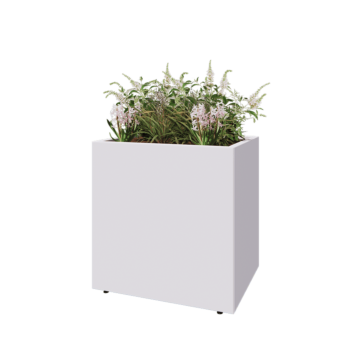 Jardinieră din oțel - Dreptunghiular - 80 x 60 x 80 cm - RAL9010 mat (alb) - Cu placă de bază - Cu picioare