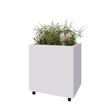 Jardinieră din oțel - Dreptunghiular - 80 x 60 x 80 cm - RAL9010 mat (alb) - Cu placă de bază - Cu roți