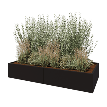 Jardinieră XXL din oțel - Dreptunghiular - 240 x 100 x 40 cm - RAL9005 mat (negru) - Cu placă de bază