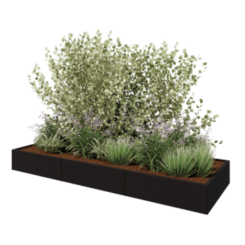 Jardinieră XXL din oțel - Dreptunghiular - 300 x 100 x 30 cm - RAL9005 mat (negru) - Fără placă de bază