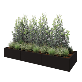 Jardinieră XXL din oțel - Dreptunghiular - 300 x 100 x 40 cm - RAL9005 mat (negru) - Fără placă de bază