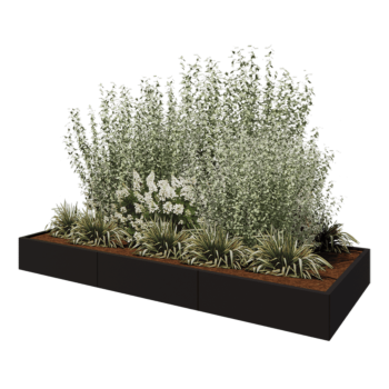 Jardinieră XXL din oțel - Dreptunghiular - 300 x 120 x 30 cm - RAL9005 mat (negru) - Fără placă de bază