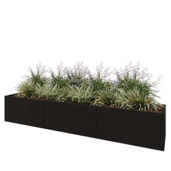 Jardinieră XXL din oțel - Dreptunghiular - 300 x 50 x 50 cm - RAL9005 mat (negru) - Fără placă de bază