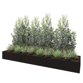 Jardinieră XXL din oțel - Dreptunghiular - 300 x 60 x 30 cm - RAL9005 mat (negru) - Cu placă de bază