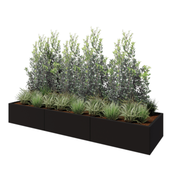 Jardinieră XXL din oțel - Dreptunghiular - 300 x 80 x 40 cm - RAL9005 mat (negru) - Fără placă de bază