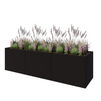 Jardinieră XXL din oțel - Dreptunghiular - 300 x 80 x 80 cm - RAL9005 mat (negru) - Cu placă de bază