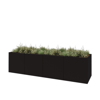 Jardinieră XXL din oțel - Dreptunghiular - 400 x 100 x 100 cm - RAL9005 mat (negru) - Cu placă de bază