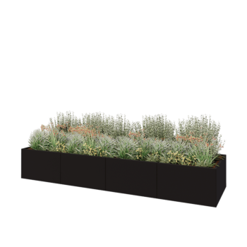 Jardinieră XXL din oțel - Dreptunghiular - 400 x 100 x 60 cm - RAL9005 mat (negru) - Fără placă de bază