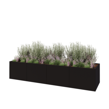 Jardinieră XXL din oțel - Dreptunghiular - 400 x 100 x 80 cm - RAL9005 mat (negru) - Fără placă de bază