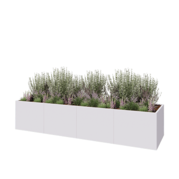 Jardinieră XXL din oțel - Dreptunghiular - 400 x 100 x 80 cm - RAL9010 mat (alb) - Cu placă de bază