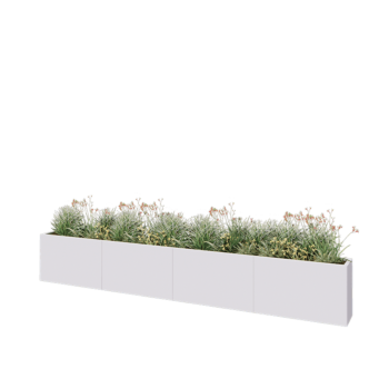 Jardinieră XXL din oțel - Dreptunghiular - 400 x 30 x 60 cm - RAL9010 mat (alb) - Cu placă de bază